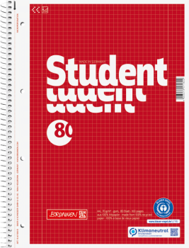 Collegeblock Student Recycling A4 kariert, mit Randlinie innen und außen, Lin. 28 Deckblatt: rot